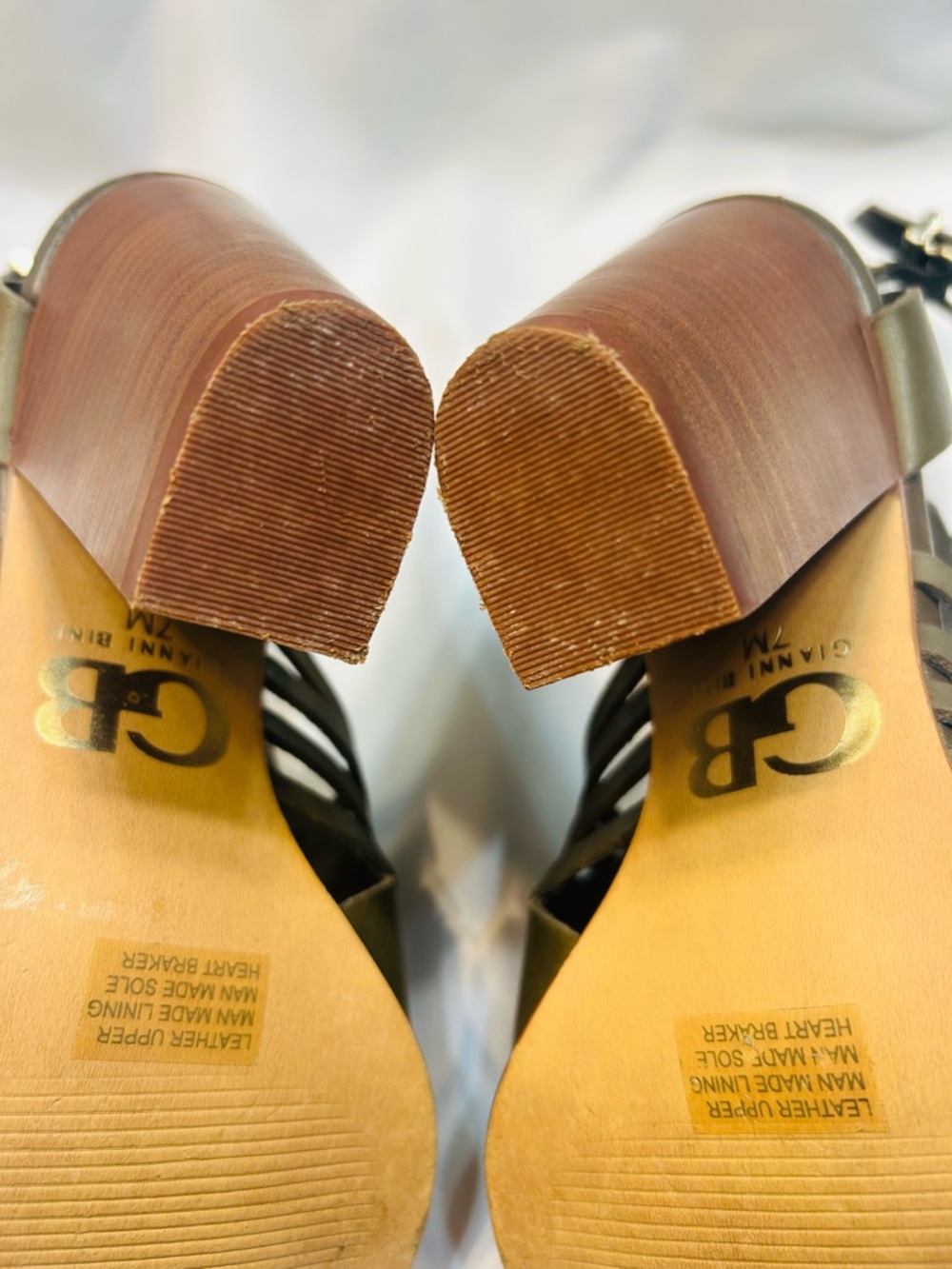 Gianni Bini Olive Woven Strappy Leather Heel Sandals - Picture 7 of 9